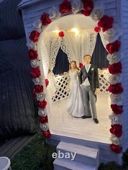 OOAK 1/12 Dolls House Miniature Wedding Gazebo Bride Groom Lights up Red White