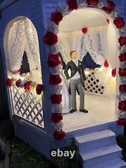 OOAK 1/12 Dolls House Miniature Wedding Gazebo Bride Groom Lights up Red White