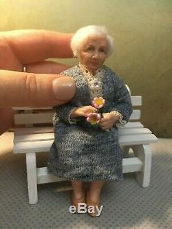 OOAK 1/12 miniature handmade doll old woman lady for dollhouse. ALMA Artistry