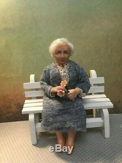 OOAK 1/12 miniature handmade doll old woman lady for dollhouse. ALMA Artistry