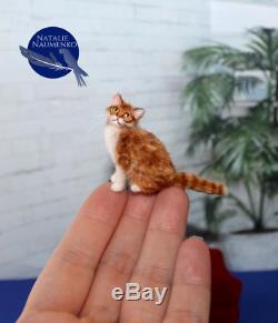 OOAK Dollhouse 112 Orange Tabby Cat Handsculpted Realistic Sculpture Miniature