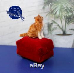 OOAK Dollhouse 112 Orange Tabby Cat Handsculpted Realistic Sculpture Miniature