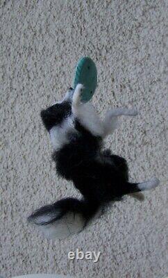 OOAK Dollhouse Miniature Border collie leaping for a frisbee by Malga