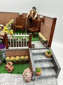 OOAK Dolls House Miniature Garden Room Box Diorama Dolls Flowers Pond Shed 112