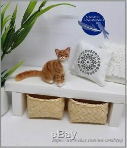 OOAK Handsculpted Tabby Cat Realistic Miniature Dollhouse 112 Handmade Animal