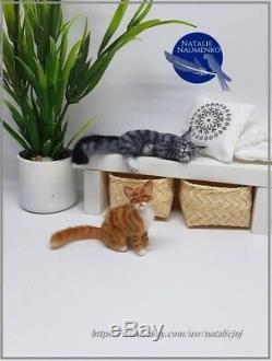 OOAK Handsculpted Tabby Cat Realistic Miniature Dollhouse 112 Handmade Animal