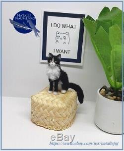 OOAK Handsculpted Tuxedo Cat Realistic Miniature Dollhouse 112 Handmade Animal