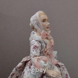 OOAK Lady Doll in 18th Century Taffeta Floral Fashion 1/12 Miniature Dollshouse