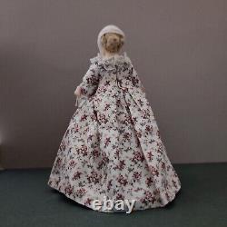 OOAK Lady Doll in 18th Century Taffeta Floral Fashion 1/12 Miniature Dollshouse