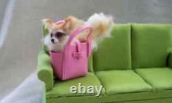 OOAK Miniature Dollhouse long haired Chihuahua in a bag by Malga