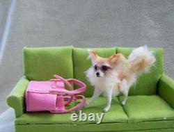 OOAK Miniature Dollhouse long haired Chihuahua in a bag by Malga