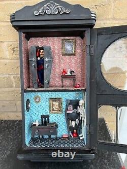 OOAK Unique 1/12 Dolls House Miniature Gothic Black wall clock Vampires Coffins