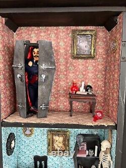 OOAK Unique 1/12 Dolls House Miniature Gothic Black wall clock Vampires Coffins