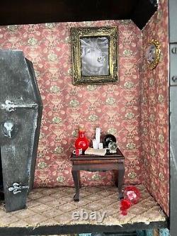 OOAK Unique 1/12 Dolls House Miniature Gothic Black wall clock Vampires Coffins