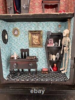 OOAK Unique 1/12 Dolls House Miniature Gothic Black wall clock Vampires Coffins