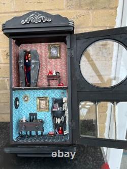 OOAK Unique 1/12 Dolls House Miniature Gothic Black wall clock Vampires Coffins