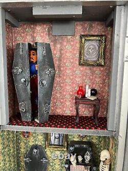 OOAK Unique 1/12 Dolls House Miniature Gothic Silver wall clock Vampires Coffins