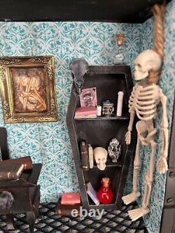 OOAK Unique 112 Dolls House Miniature Gothic Black wall clock Vampires Coffins