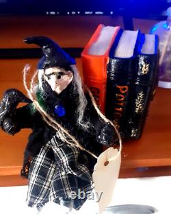 OOAK Witch Black Dress full handmade Dolls House Miniature crow spell books deco