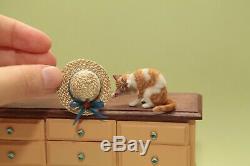 OOAK realistic dollhouse miniature hand-sculpted orange tabby cat and hat