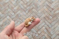 OOAK realistic dollhouse miniature hand-sculpted sleeping orange tabby cat