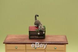 OOAK realistic dollhouse miniature hand-sculpted tabby cat and mini house