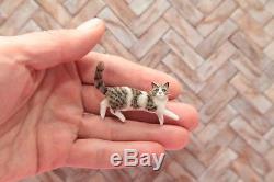 OOAK realistic dollhouse miniature lying tabby cat 112 scale