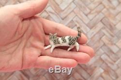 OOAK realistic dollhouse miniature lying tabby cat 112 scale