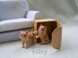 Ooak Miniature Dollhouse Ginger Kittens in the box by Malga