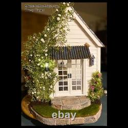 Ooak Tin Roof She-shed Dollhouse Cottage White Wood Siding Rose Vines Lovely