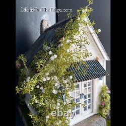 Ooak Tin Roof She-shed Dollhouse Cottage White Wood Siding Rose Vines Lovely