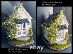 Ooak Tin Roof She-shed Dollhouse Cottage White Wood Siding Rose Vines Lovely