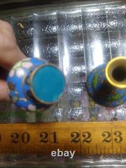 Outstanding pair of cloisonne miniature doll house antique vases 2 1/2
