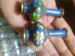 Outstanding pair of cloisonne miniature doll house antique vases 2 1/2