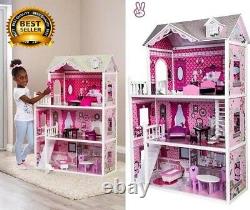 Pink Decorated Barbie Dollhouse Furniture Doll House Kids Toys Dolls Girls Gift