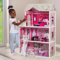 Pink Decorated Barbie Dollhouse Furniture Doll House Kids Toys Dolls Girls Gift