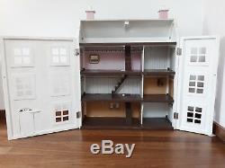 Pink/White Wooden Georgian 4 storey, dolls house-fully furnished inc 5 figurines