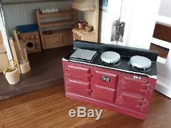 Pink/White Wooden Georgian 4 storey, dolls house-fully furnished inc 5 figurines