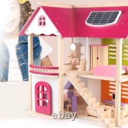 Pink Wooden Doll House Assembly Villa Furniture Miniature Model Gift