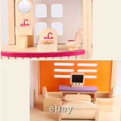 Pink Wooden Doll House Assembly Villa Furniture Miniature Model Gift