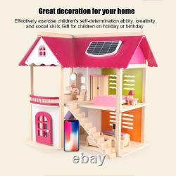 Pink Wooden Doll House Assembly Villa Furniture Miniature Model Gift