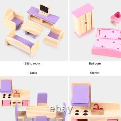 Pink Wooden Doll House Assembly Villa Furniture Miniature Model Gift