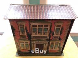 RARE e. 1900's Cardboard Chromolithograph Fold Up Dollhouse 2 Story McLoughlin