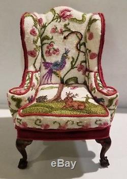 Rare 1980's Dollhouse Miniature Jean Strup & Betty Valentine Crewelwork Armchair