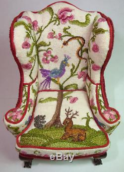 Rare 1980's Dollhouse Miniature Jean Strup & Betty Valentine Crewelwork Armchair