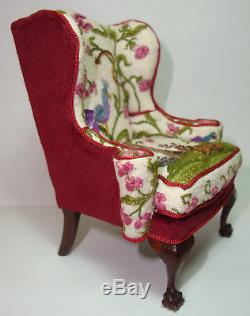 Rare 1980's Dollhouse Miniature Jean Strup & Betty Valentine Crewelwork Armchair