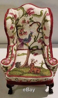 Rare 1980's Dollhouse Miniature Jean Strup & Betty Valentine Crewelwork Armchair