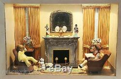 Rare Antique Narcissa Thorne Diorama Victorian Room Children Dog Cat Mirror Book