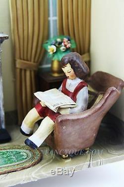 Rare Antique Narcissa Thorne Diorama Victorian Room Children Dog Cat Mirror Book