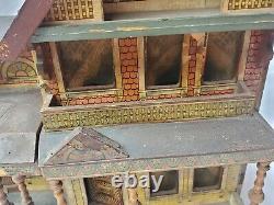 Rare Large Antique R. Bliss Seaside Wooden Dollhouse Lithograph Wood Doll House
